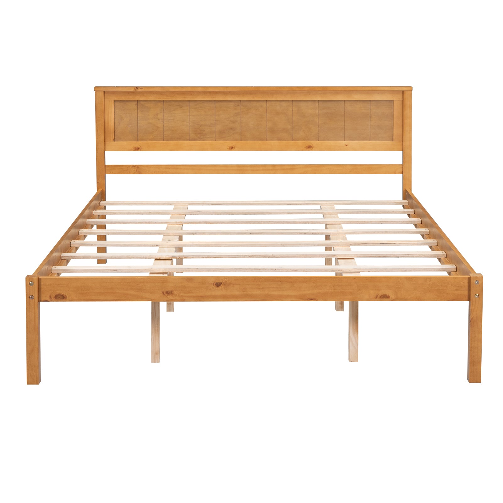 Platform Bed Frame With Headboard, Wood Slat Support, No Box Spring Needed, Queen, Oak Box Spring Not Required Queen Espresso Wood Bedroom Pine