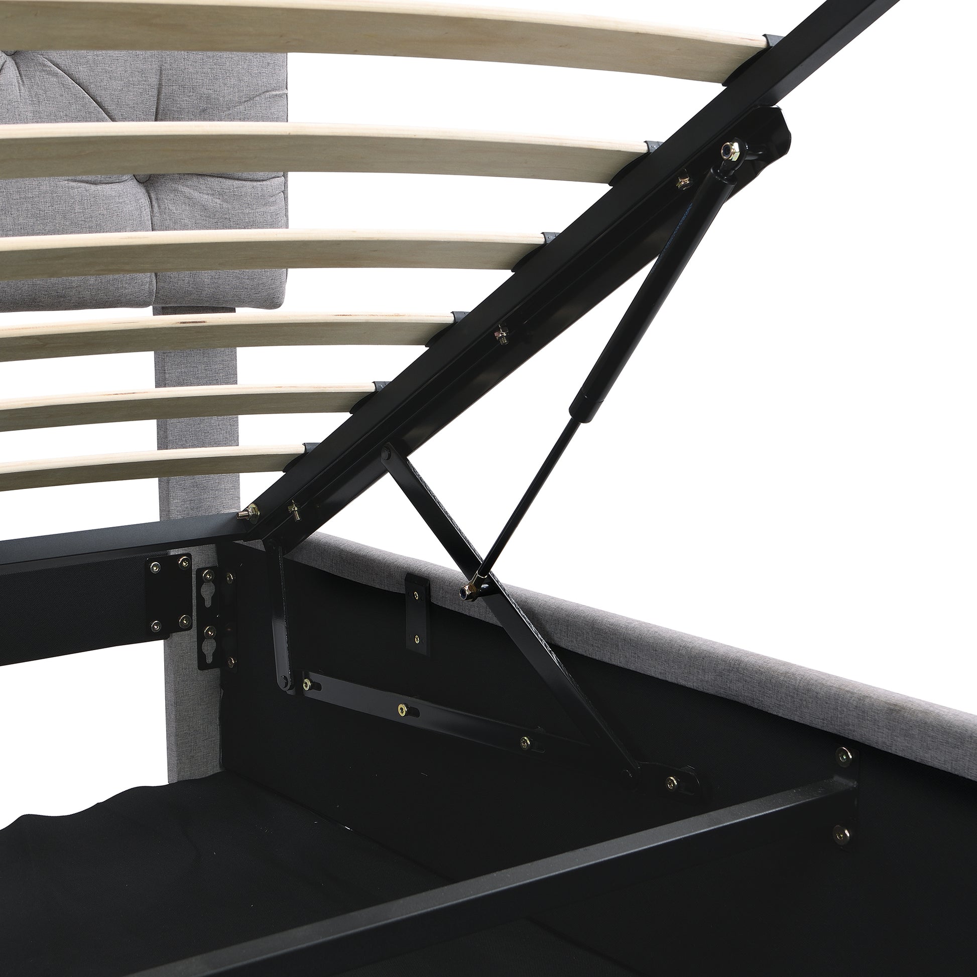 Full Size Upholstered Bed With Hydraulic Storage System And Led Light, Modern Platform Bed With Button Tufted Design Headboard, Gray Gray Linen