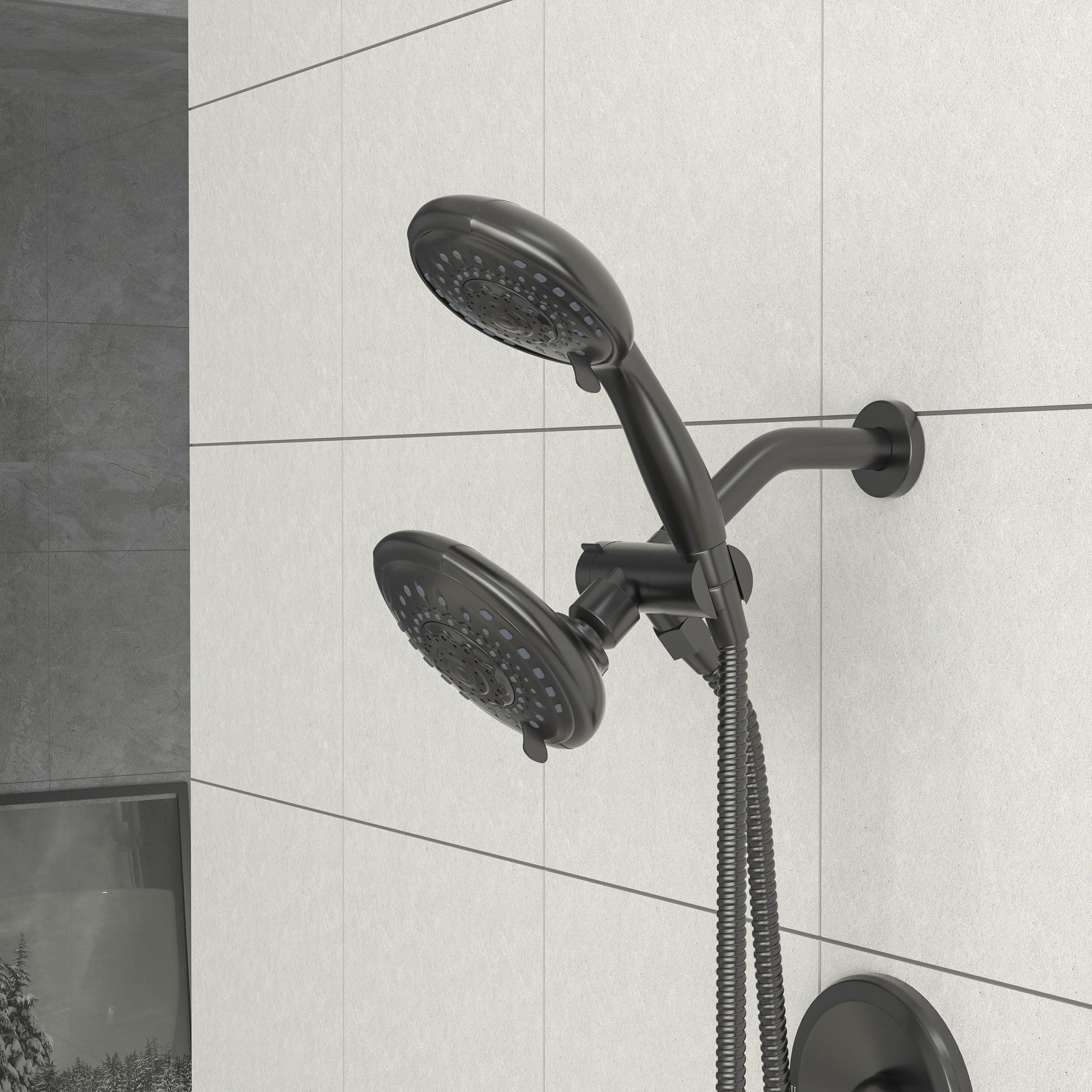 Multi Function Dual Shower Head Shower System With 5" Rain Showerhead, 5 Function Hand Shower, Matte Black Matte Black Stainless Steel