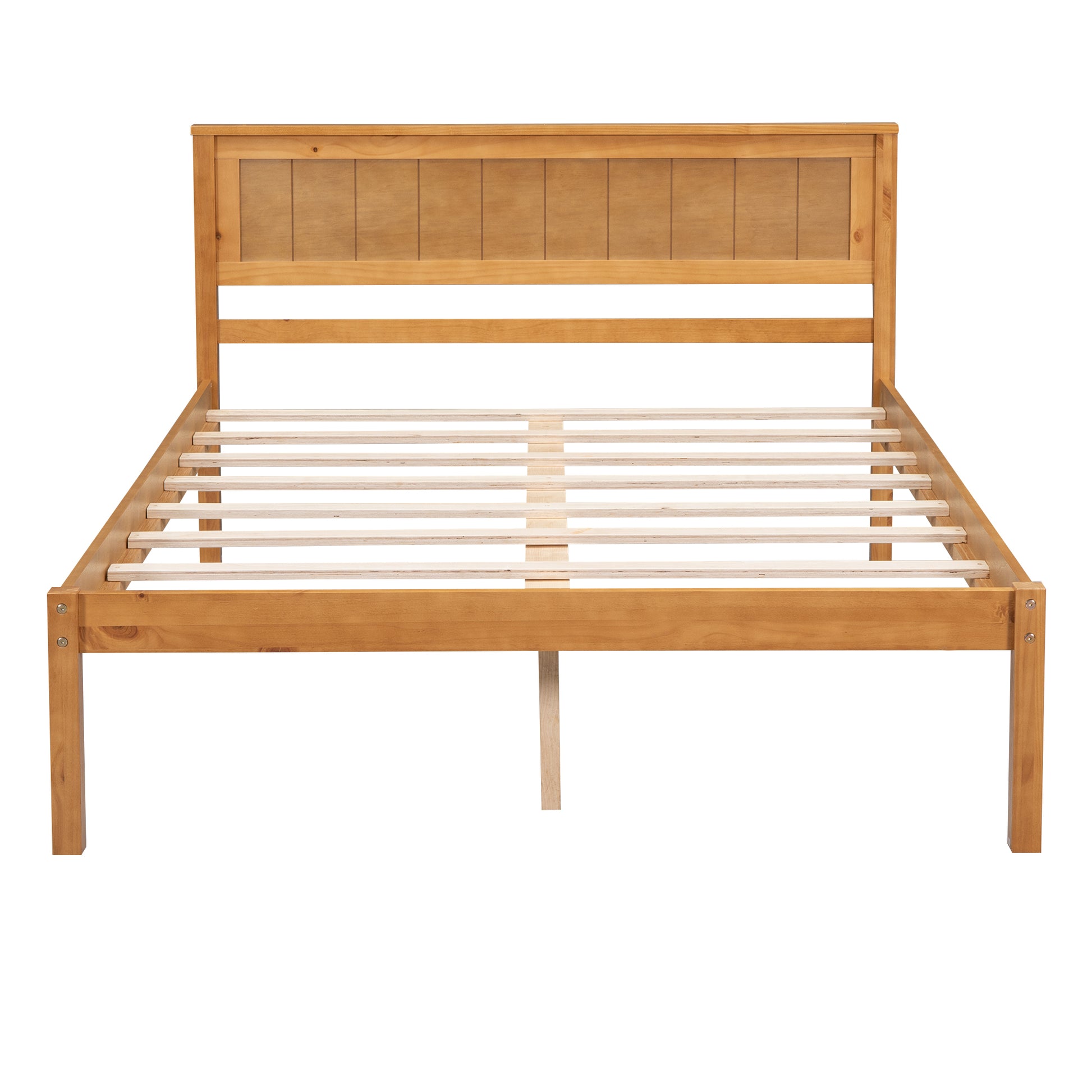 Platform Bed Frame With Headboard, Wood Slat Support, No Box Spring Needed, Full, Oak Box Spring Not Required Full Oak Wood Bedroom Pine