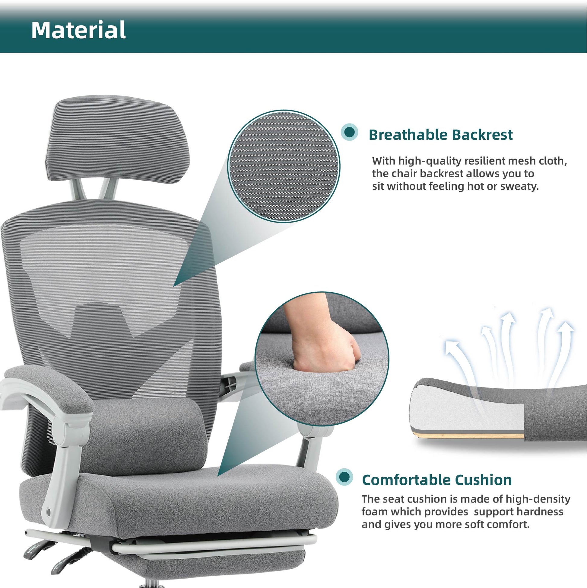 Sweetcrispy Mesh High Back Ergonomic Office Chair Lumbar Support Pillow Computer Desk Chair Grey Nylon Mesh
