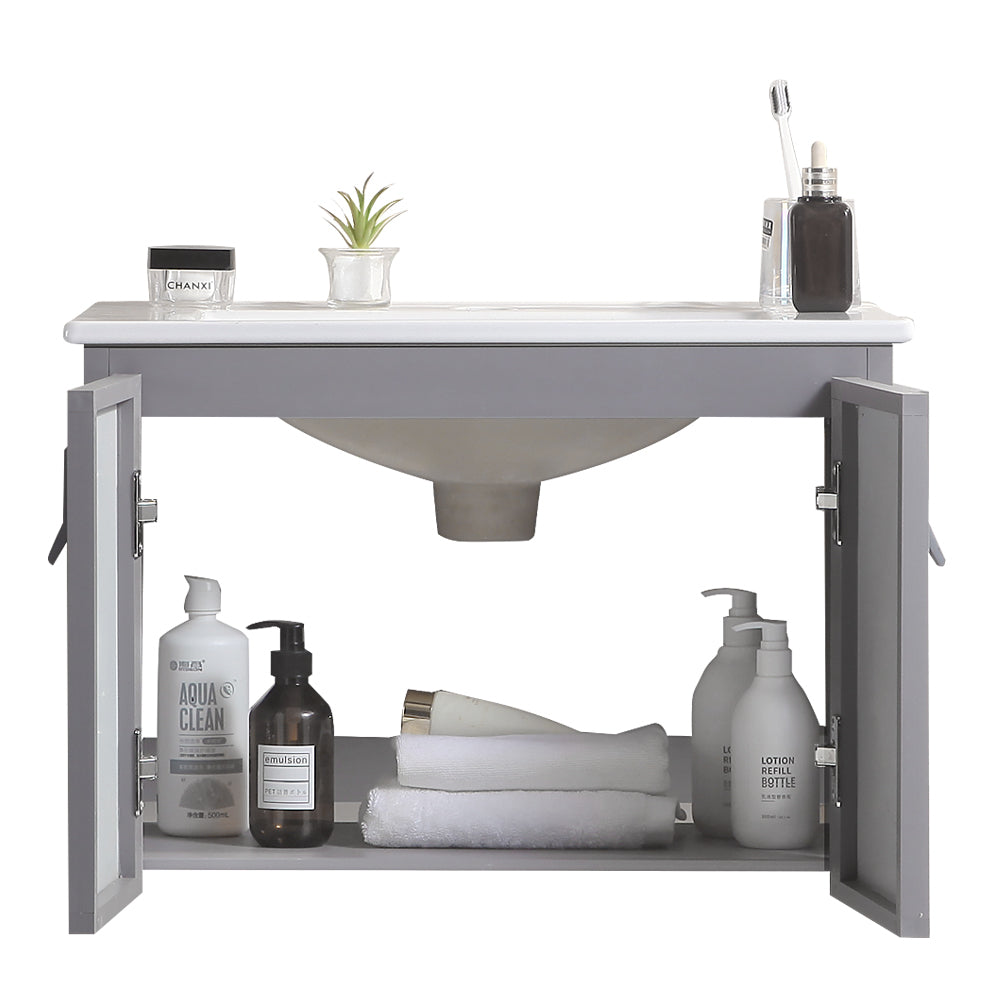 24' Metal Wall Mounted Bathroom Vanity with White grey-aluminum