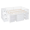 Full Size Loft Bed With Retractable Writing Desk And 3 Drawers, Wooden Loft Bed With Storage Stairs And Shelves, White White Solid Wood Mdf