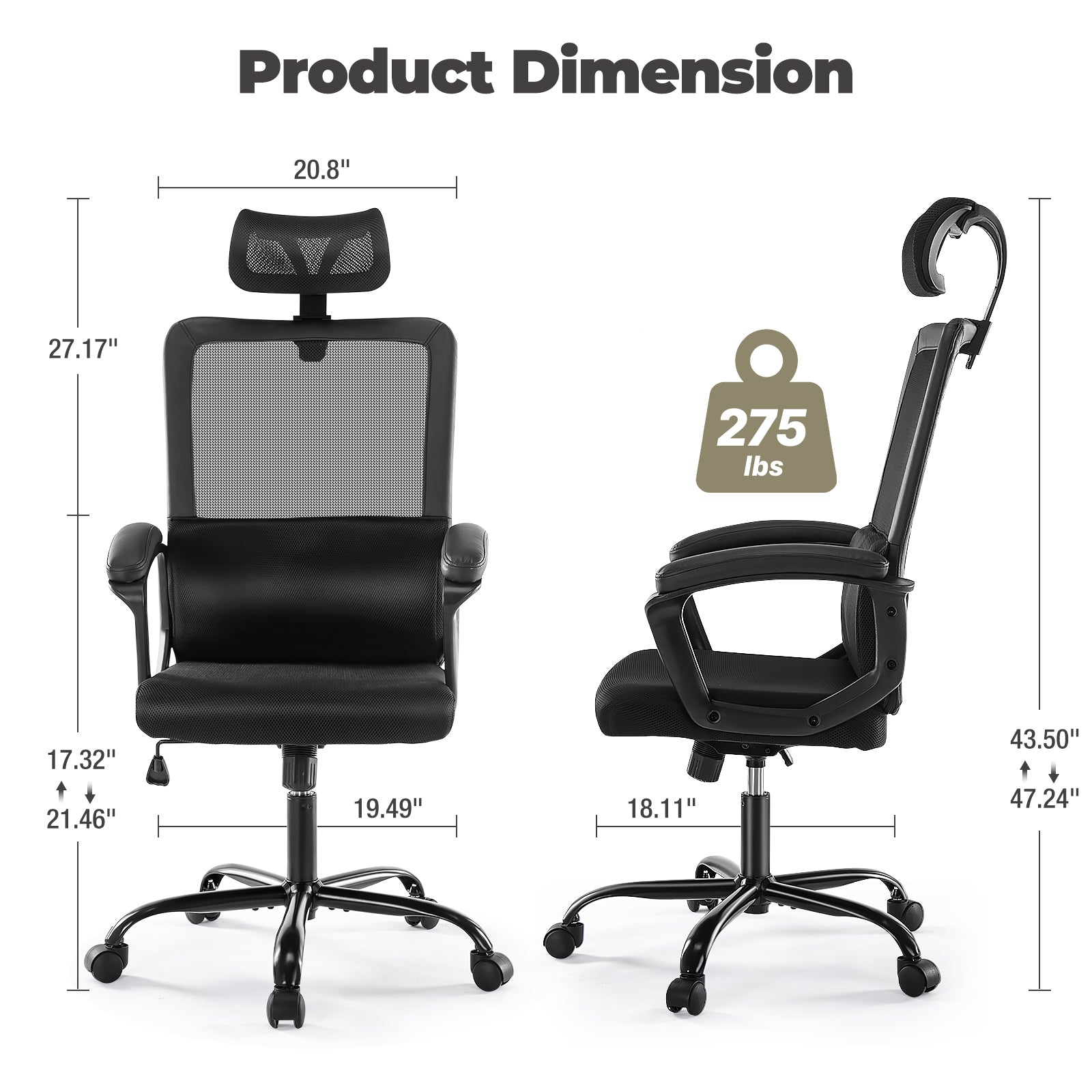 Sweetcrispy Ergonomic Office Chair High Back Mesh black-nylon mesh