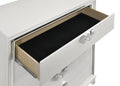 Prism Modern Style 5 Drawer Chest With Mirror Accents & V Shape Handles In White Silver Bedroom Modern Wood