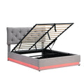 Full Size Upholstered Bed With Hydraulic Storage System And Led Light, Modern Platform Bed With Button Tufted Design Headboard, Gray Gray Linen