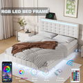 Full Size Floating Bed Frame With Led Lights And Usb Charging,Modern Upholstered Platform Led Bed Frame,White Full White Pu