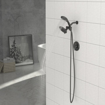 Multi Function Dual Shower Head Shower System With 5" Rain Showerhead, 5 Function Hand Shower, Matte Black Matte Black Stainless Steel