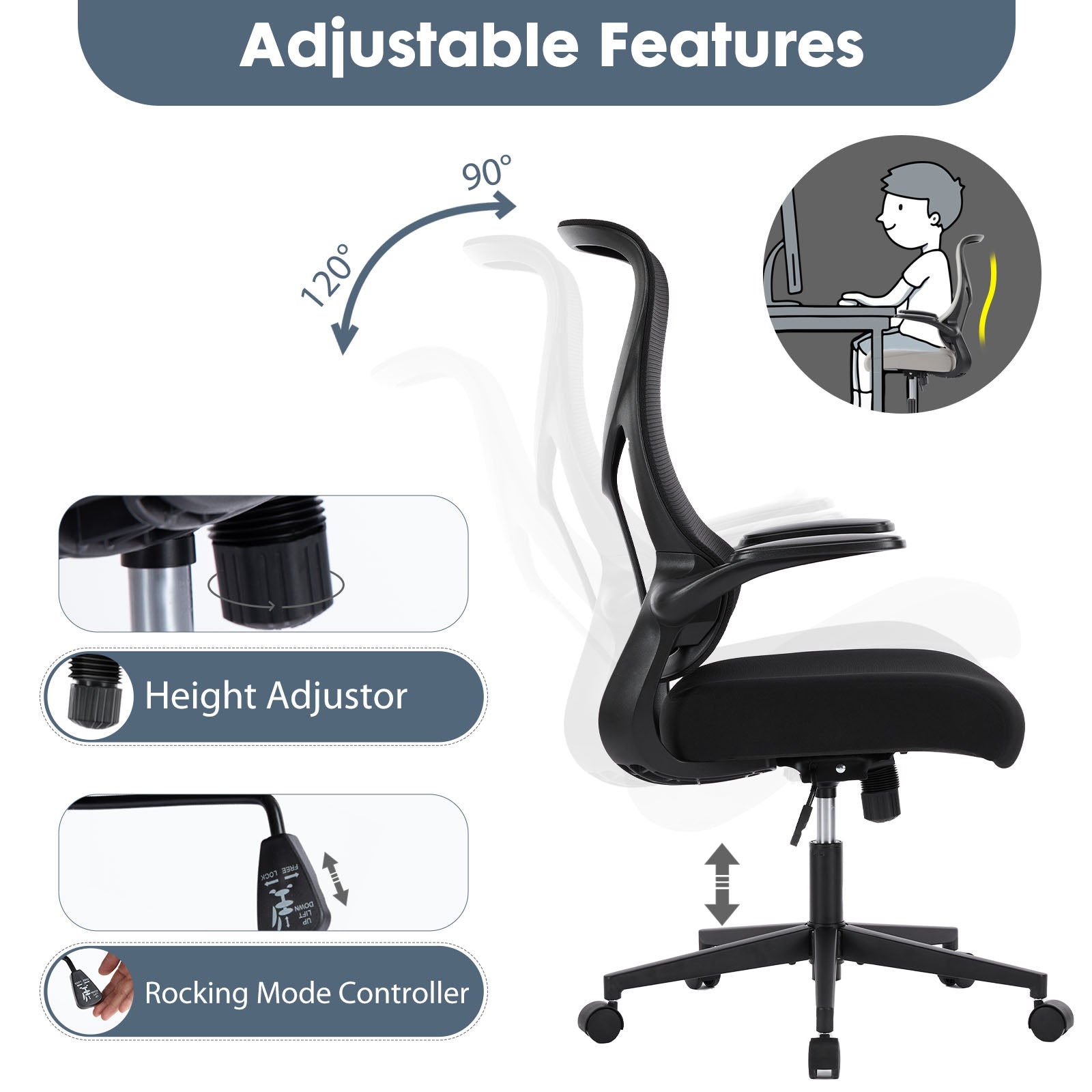Sweetcrispy Ergonomic Executive High Back Office Chairmesh Computer Chair Black Nylon Mesh