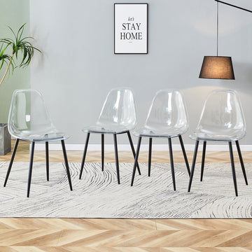 Modern Minimalist Transparent Dining Chair, Plastic Chair, Armless Crystal Chair, Nordic Creative Makeup Stool, Negotiation Chair, Set Of 4 Pieces, Black Metal Legs,Tw 1200 Black Metal