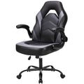 Sweetcrispy Gaming Chair Pu Leather Computer Chair Ergonomic Office Chair With Lumbar Support, Height Adjustable Rolling Desk Chairs With Flip Up Armrests Black Gray Pu