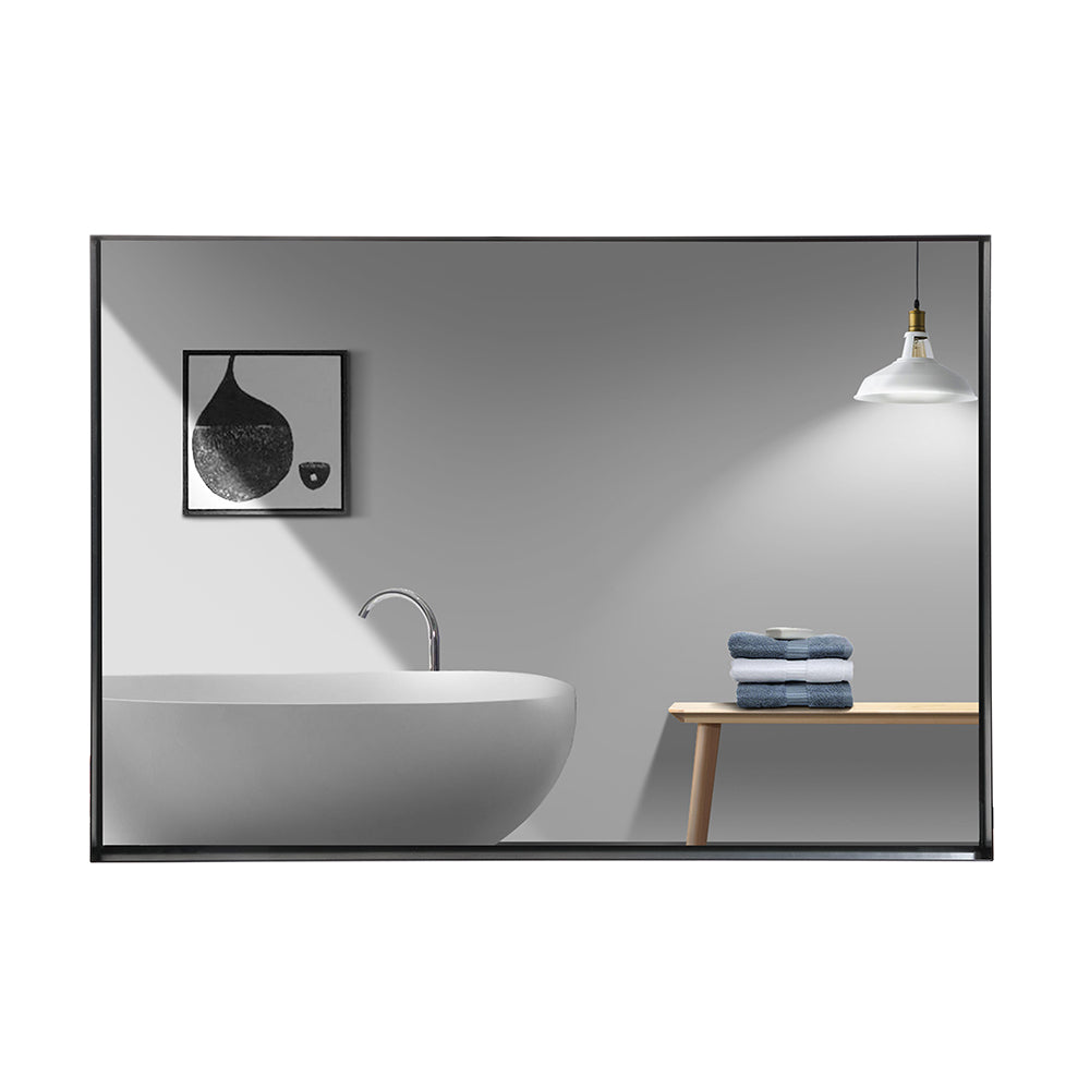 Glossy Black Bathroom Mirrors For Wall 48X30Inch Wall Mounted Hanging Plates Mirror Farmhouse Mirror Modern Metal Framed Rectangular Mirror, Decorative Square Corner Mirror Horizontal & Vertical Black Classic,Modern Glass Aluminium Alloy