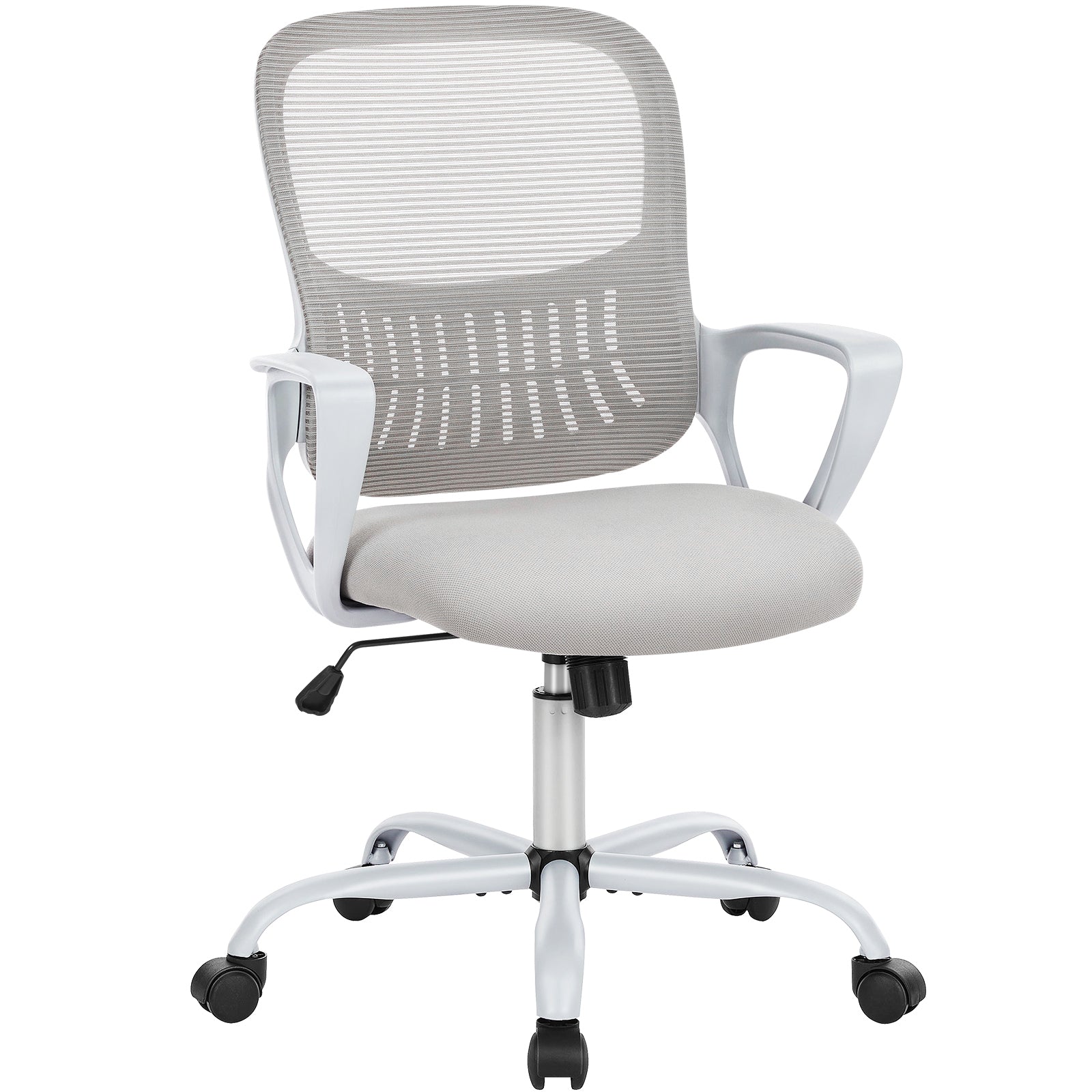 Sweetcrispy Ergonomic Office Chair Home Desk Mesh Chair With Fixed Armrest Executive Computer Chair With Soft Foam Seat Cushion Gray Nylon Mesh