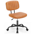 Sweetcrispy Pu Leather Low Back Task Chair Small Home Office Chair With Wheels Brown Abs Rubber Steel Q235