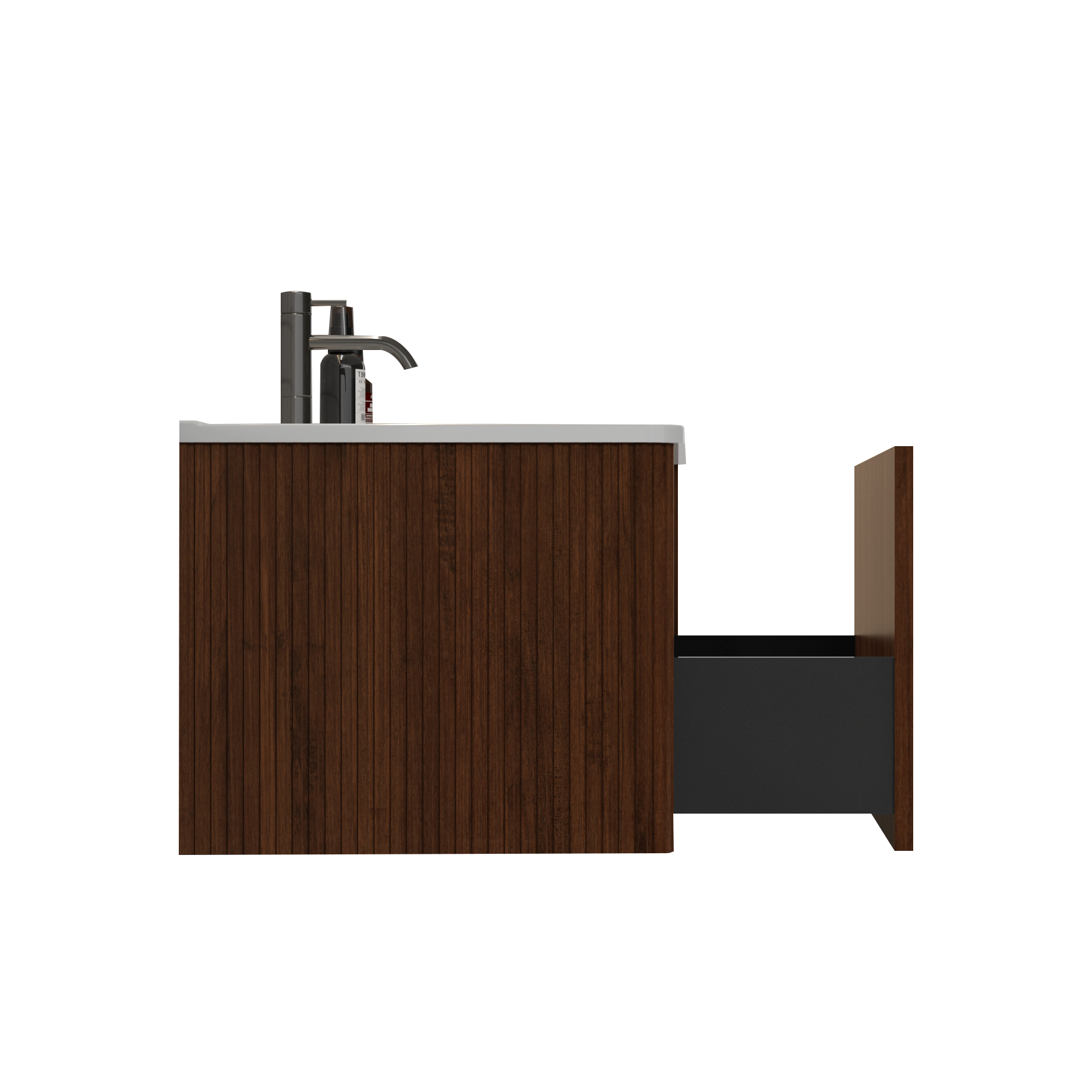 U047 Etna30W 305 Etna 30" Striped Walnut Bathroom Vanity With White Ceramic Sink, Wall Mounted Floating Bathroom Vanity For Modern Bathroom, Pre Assembled White Walnut Melamine