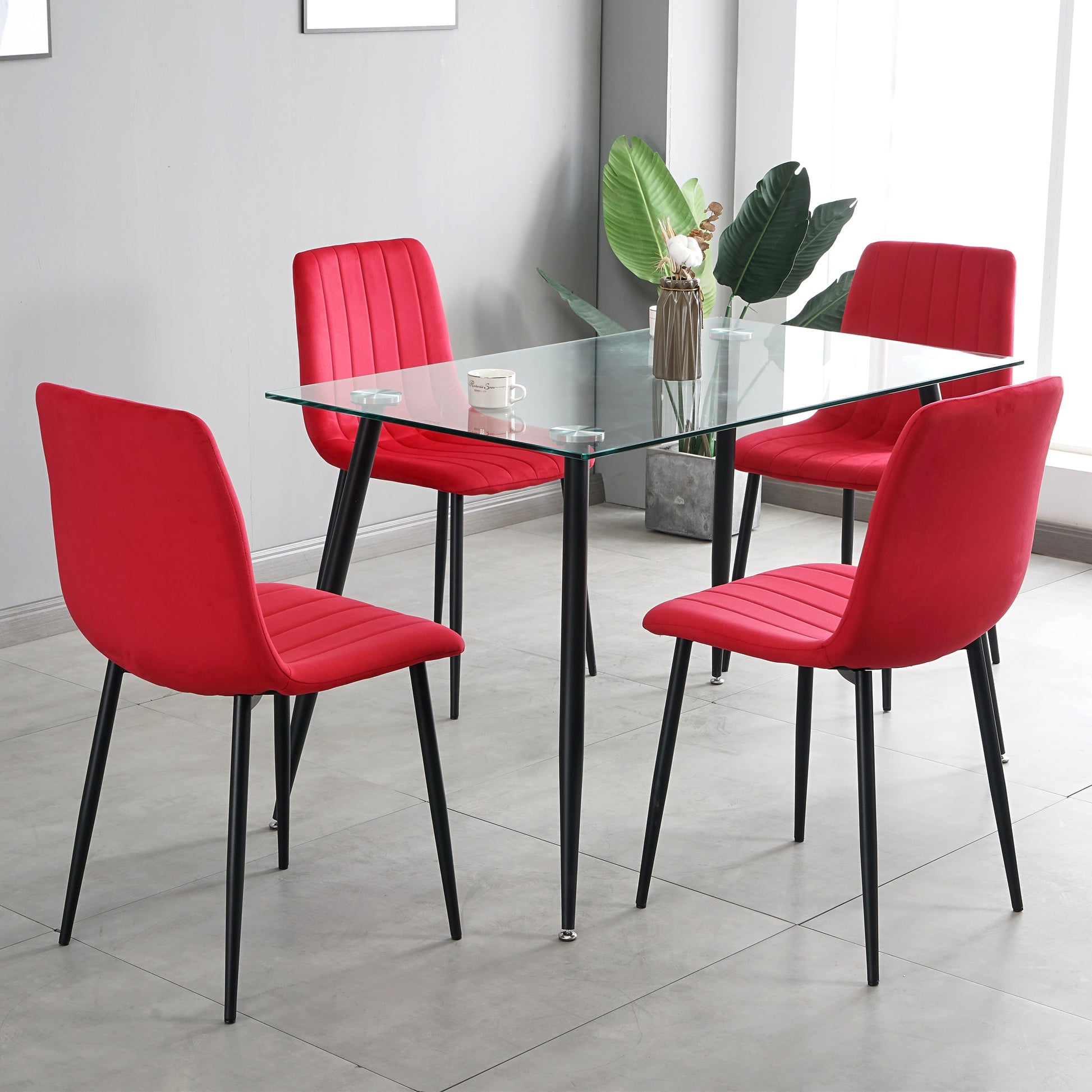 Indoor Velvet Dining Chair, Modern Dining Kitchen Chair With Cushion Seat Back Black Coated Metal Legs Upholstered Side Chair For Home Kitchen Restaurant And Living Room Set Of 4 Red Metal