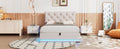 Full Size Upholstered Bed With Hydraulic Storage System And Led Light, Modern Platform Bed With Button Tufted Design Headboard, Beige Beige Linen