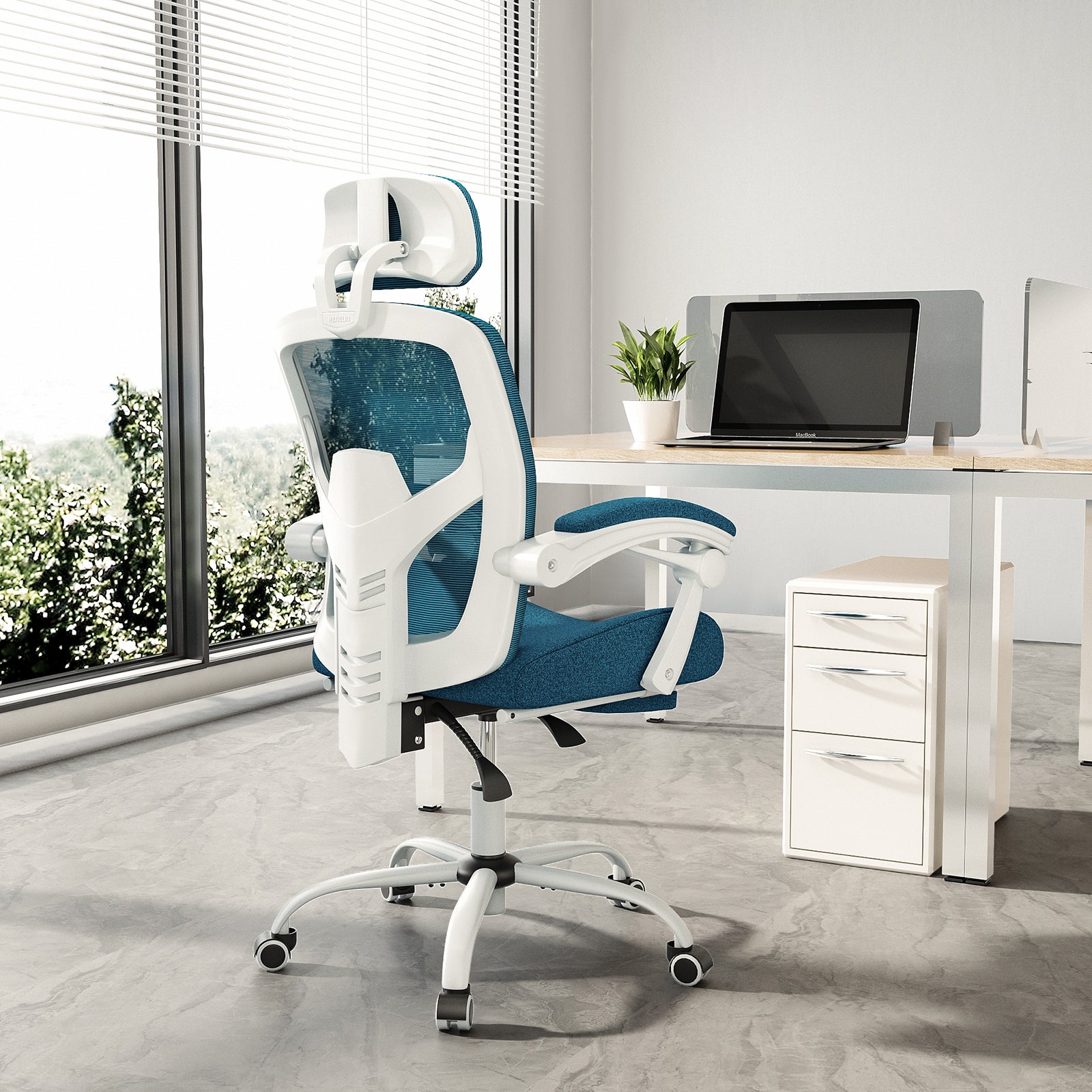 SWEETCRISPY Mesh High Back Ergonomic Office Chair blue-nylon mesh