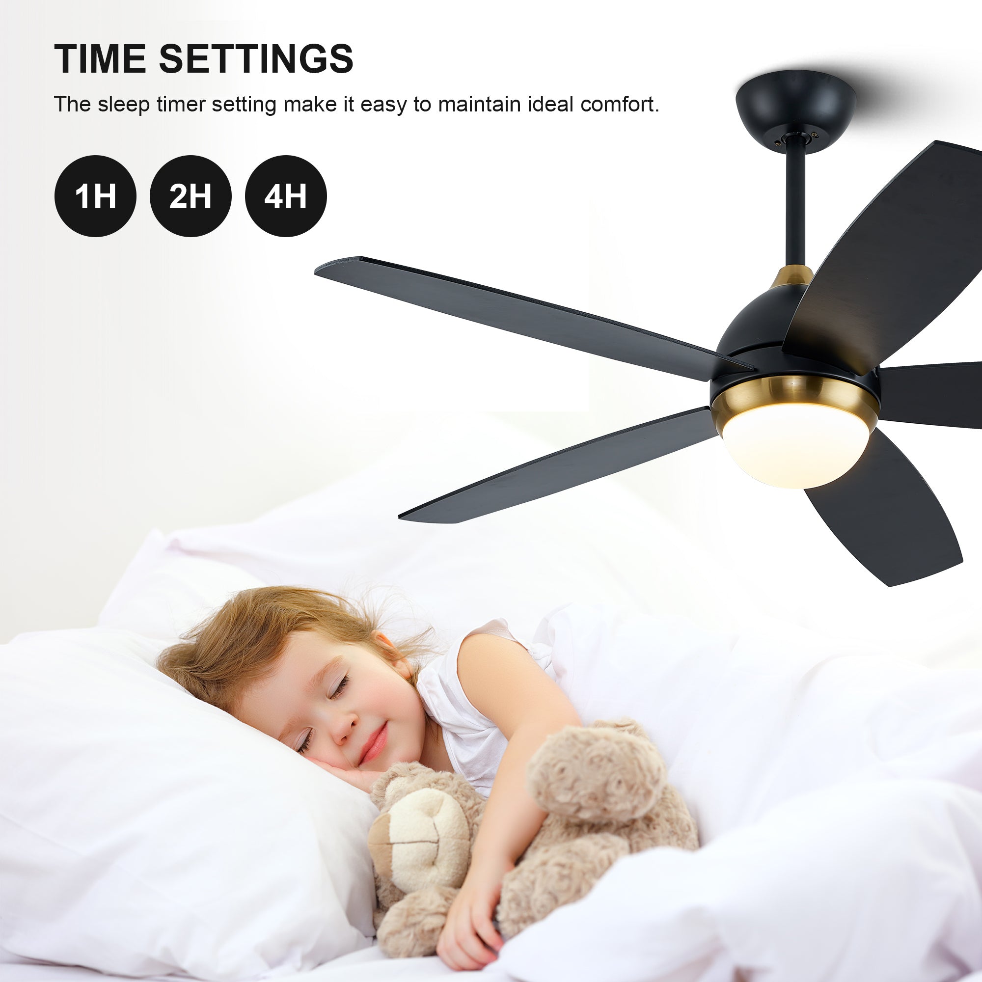 52 Inch Black Ceiling Fan with Lights black-abs-metal