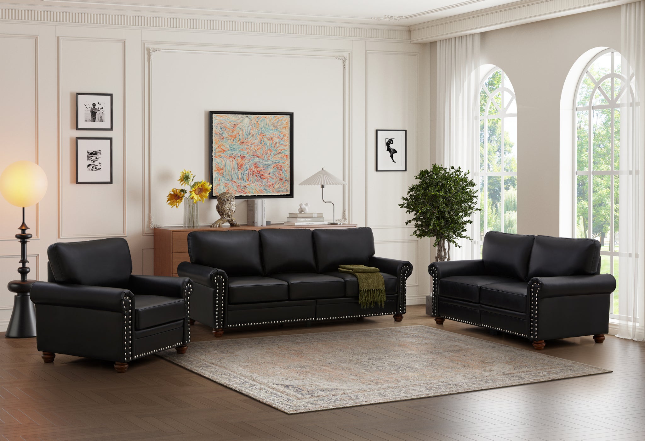 Living Room Sofa With Storage Sofa 1 2 3 Sectional Black Faux Leather Black Foam Pu Leather 6 Seat