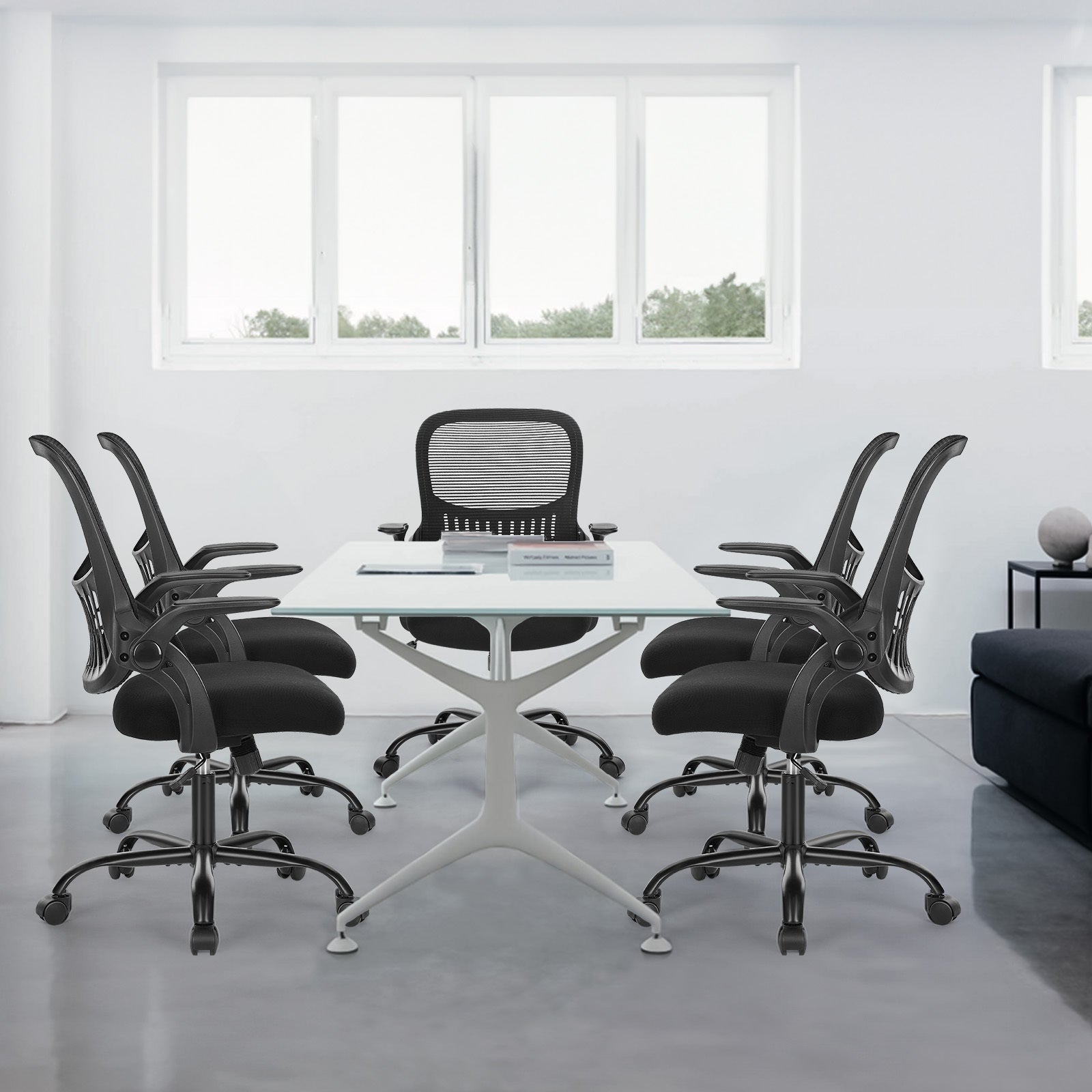 Sweetcrispy Office Mid Back Ergonomic Mesh Computer Desk Larger Seat Executive Height Adjustable Swivel Task Chair With Lumbar Support Black Nylon Mesh