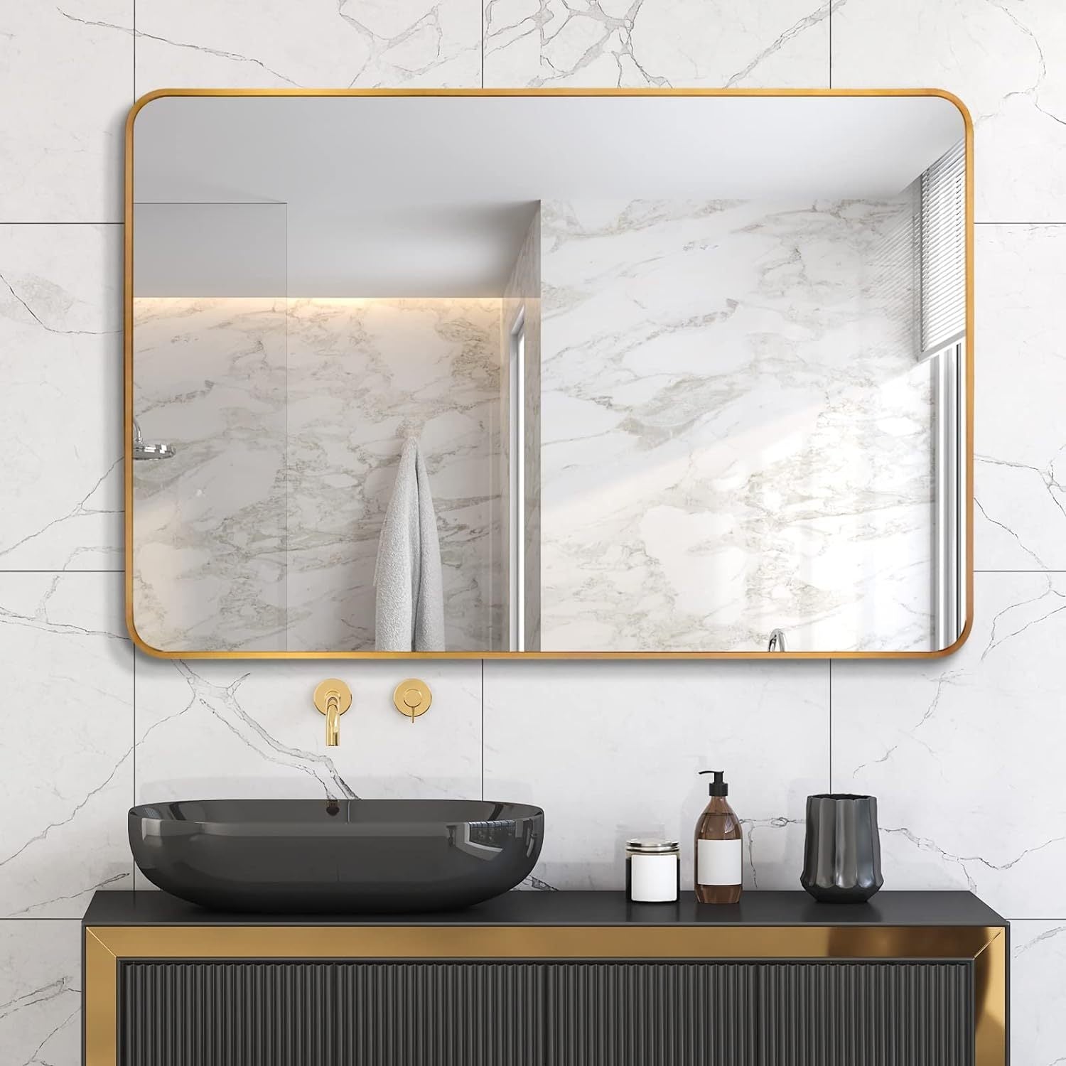 Gold 30 "X40" Rectangular Bathroom Wall Mirror Gold Classic Mdf Glass Aluminium Alloy