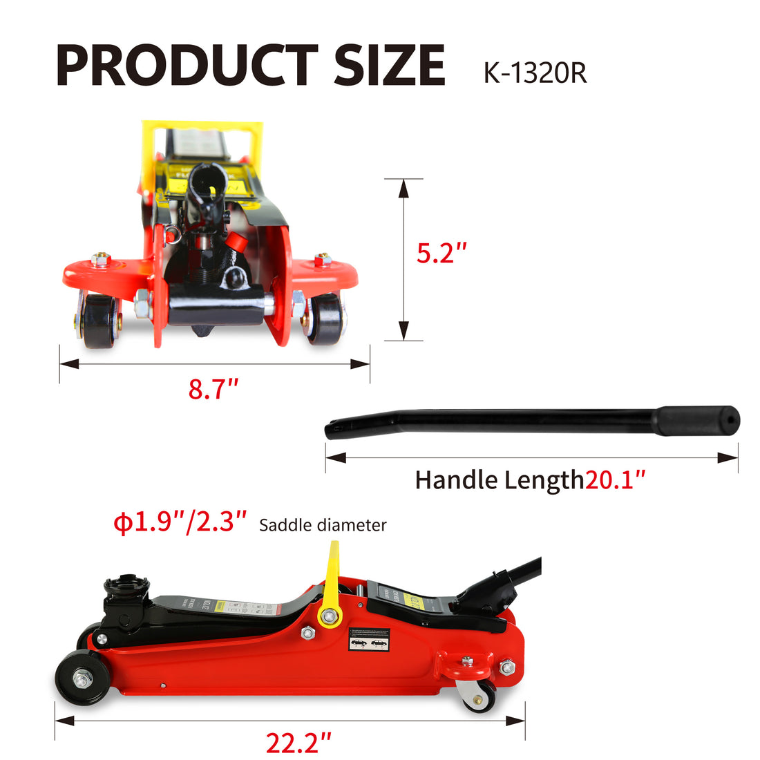 Floor Jack, 2 Ton Low Profile Floor Jack, 3T Jack Stand Tire Repair Kit Heavy Duty Steel Racing Floor Jack With Single Piston Quick Lift Pump, Floor Jack Lifting Range 3.3" 15.2" Red Steel