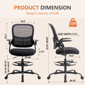 Sweetcrispy Drafting Tall Office Chair Ergonomic High Desk Chair With Flip Up Armrests Black Nylon Mesh