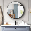 Black 36 Inch Metal Round Bathroom Mirror - Black