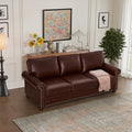 Classic Living Room Nails Sofa Burdy Faux Leather Burgundy Foam Pu Leather 3 Seat