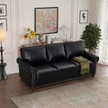 Classic Living Room Nails Sofa Black Faux Leather Black Foam Pu Leather