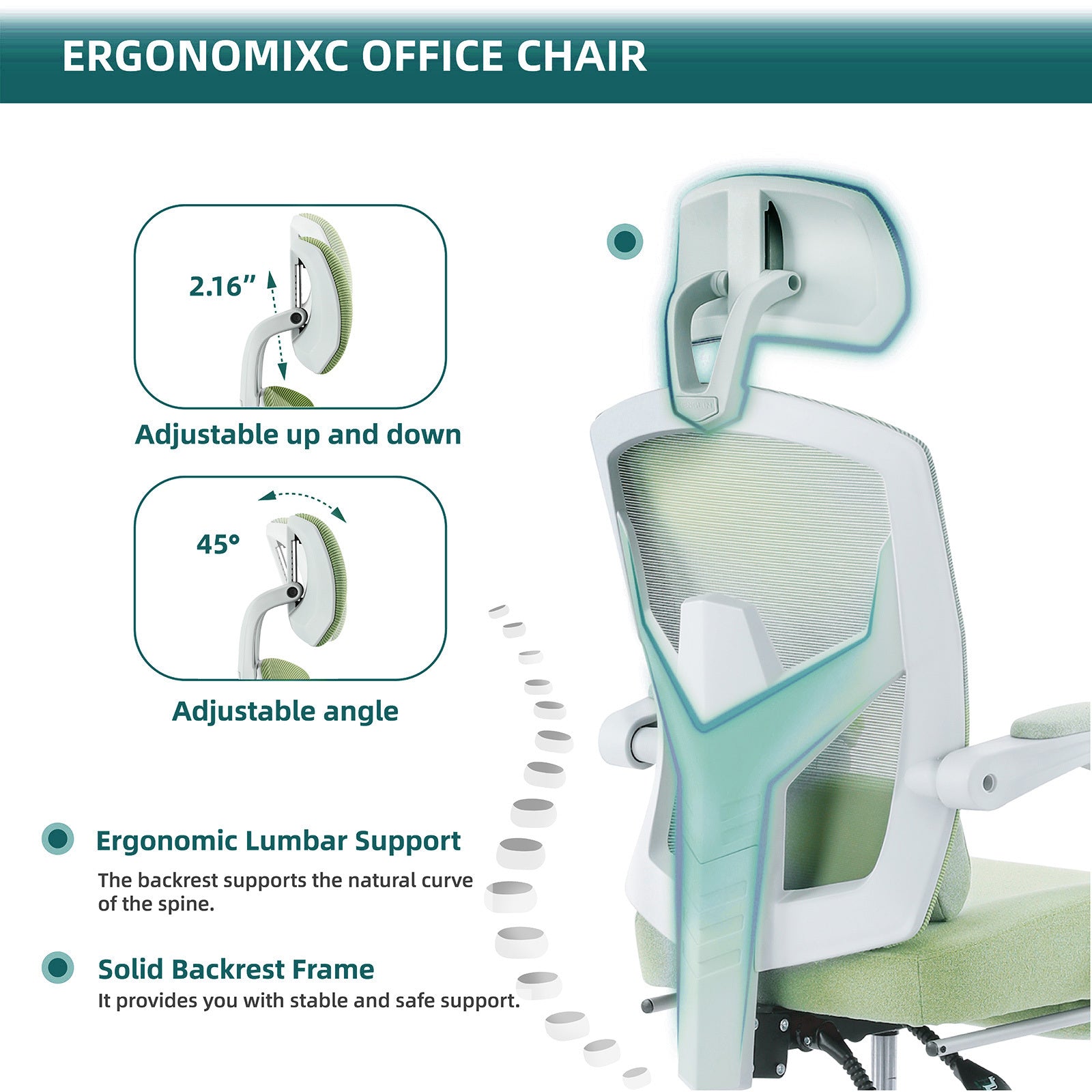 SWEETCRISPY Mesh High Back Ergonomic Office Chair green-nylon mesh