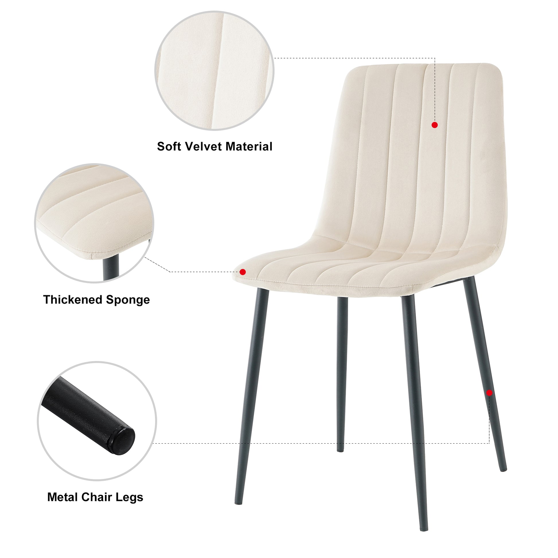 Indoor Velvet Dining Chair, Modern Dining Kitchen Chair With Cushion Seat Back Black Coated Metal Legs Upholstered Side Chair For Home Kitchen Restaurant And Living Room Set Of 4 Cream Color Metal