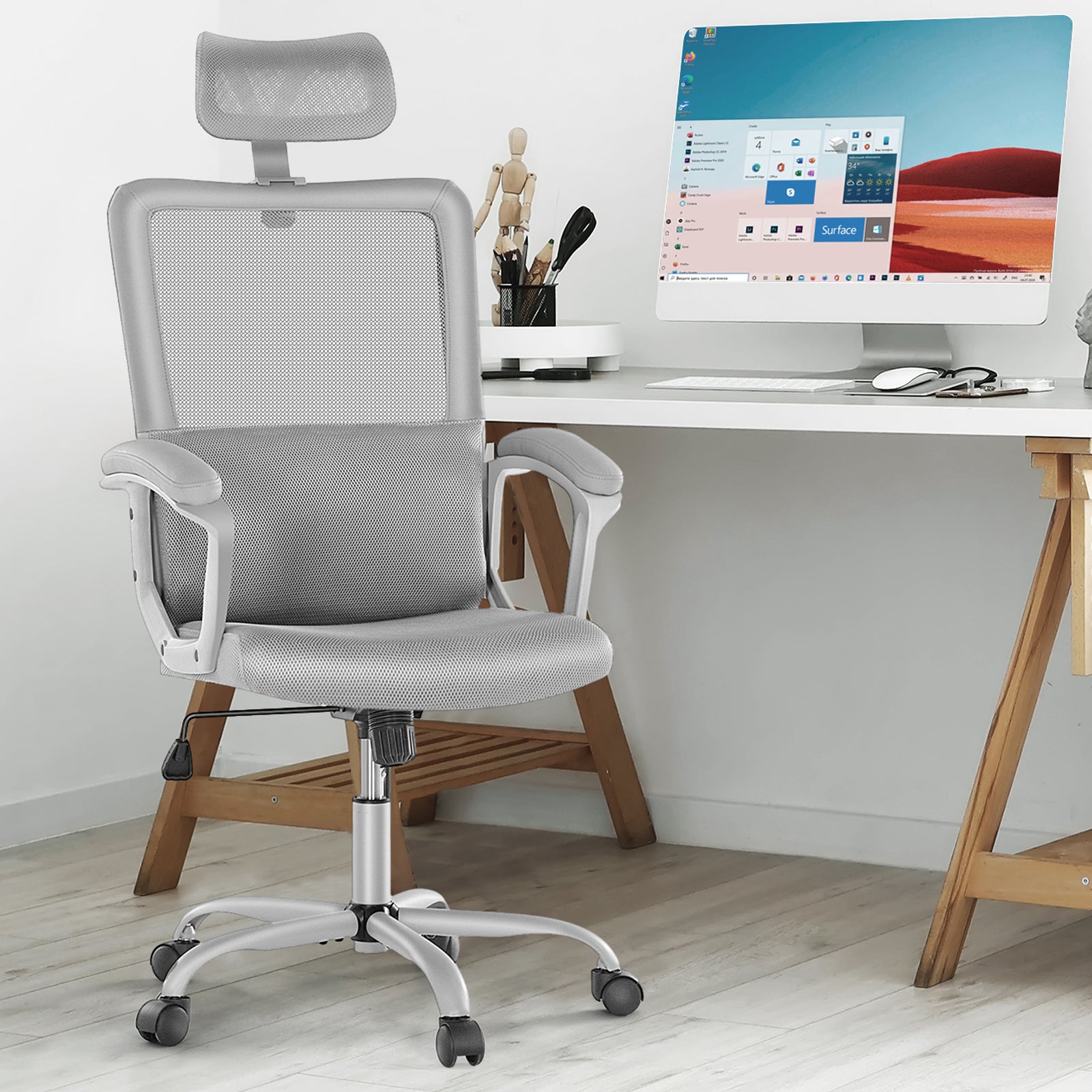 Sweetcrispy Ergonomic Office Chair High Back Mesh gray-nylon mesh