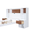 Twin Size Platform Bed With Storage Headboard And Drawers, White Twin Box Spring Not Required White Wood Bedroom Solid Wood Mdf