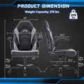 Sweetcrispy Gaming Chair Pu Leather Computer Chair Ergonomic Office Chair With Lumbar Support, Height Adjustable Rolling Desk Chairs With Flip Up Armrests Black Gray Pu