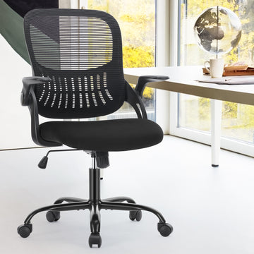 Sweetcrispy Office Mid Back Ergonomic Mesh Computer Desk Larger Seat Executive Height Adjustable Swivel Task Chair With Lumbar Support Black Nylon Mesh