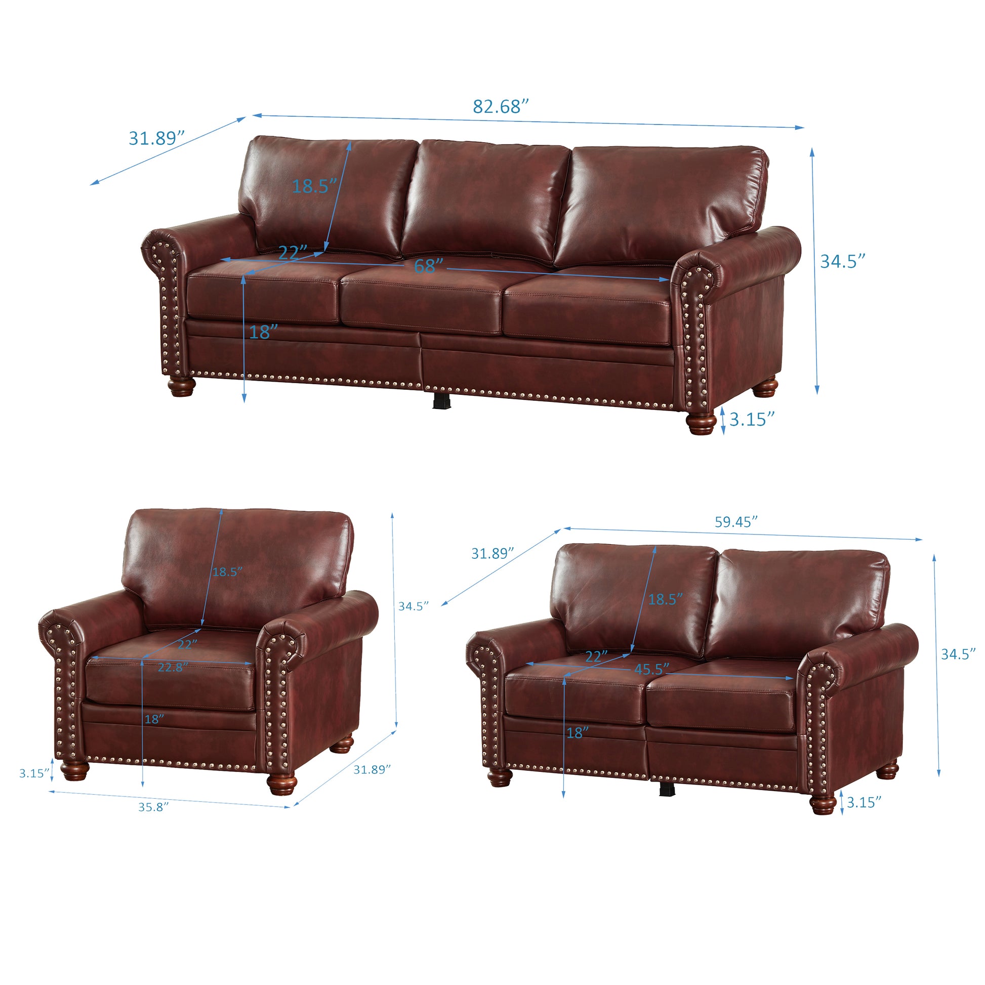 Living Room Sofa With Storage Sofa 1 2 3 Sectional Burdy Faux Leather Burgundy Foam Pu Leather 6 Seat