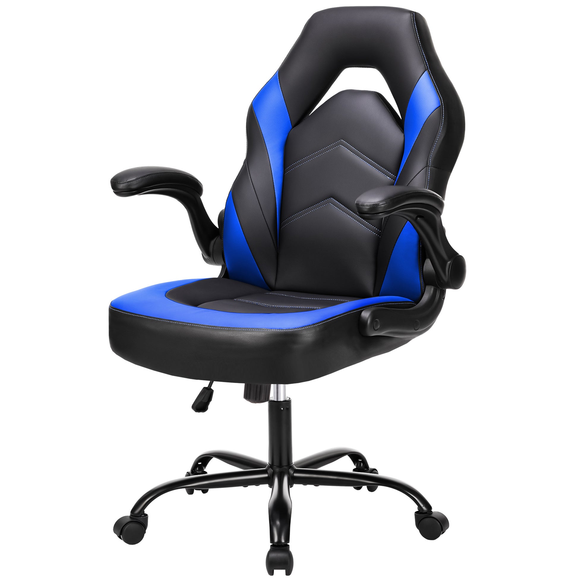 Sweetcrispy Gaming Chair Pu Leather Computer Chair Ergonomic Office Chair With Lumbar Support, Height Adjustable Rolling Desk Chairs With Flip Up Armrests Black Blue Pu