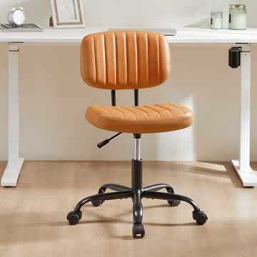 Sweetcrispy Pu Leather Low Back Task Chair Small Home Office Chair With Wheels Brown Abs Rubber Steel Q235