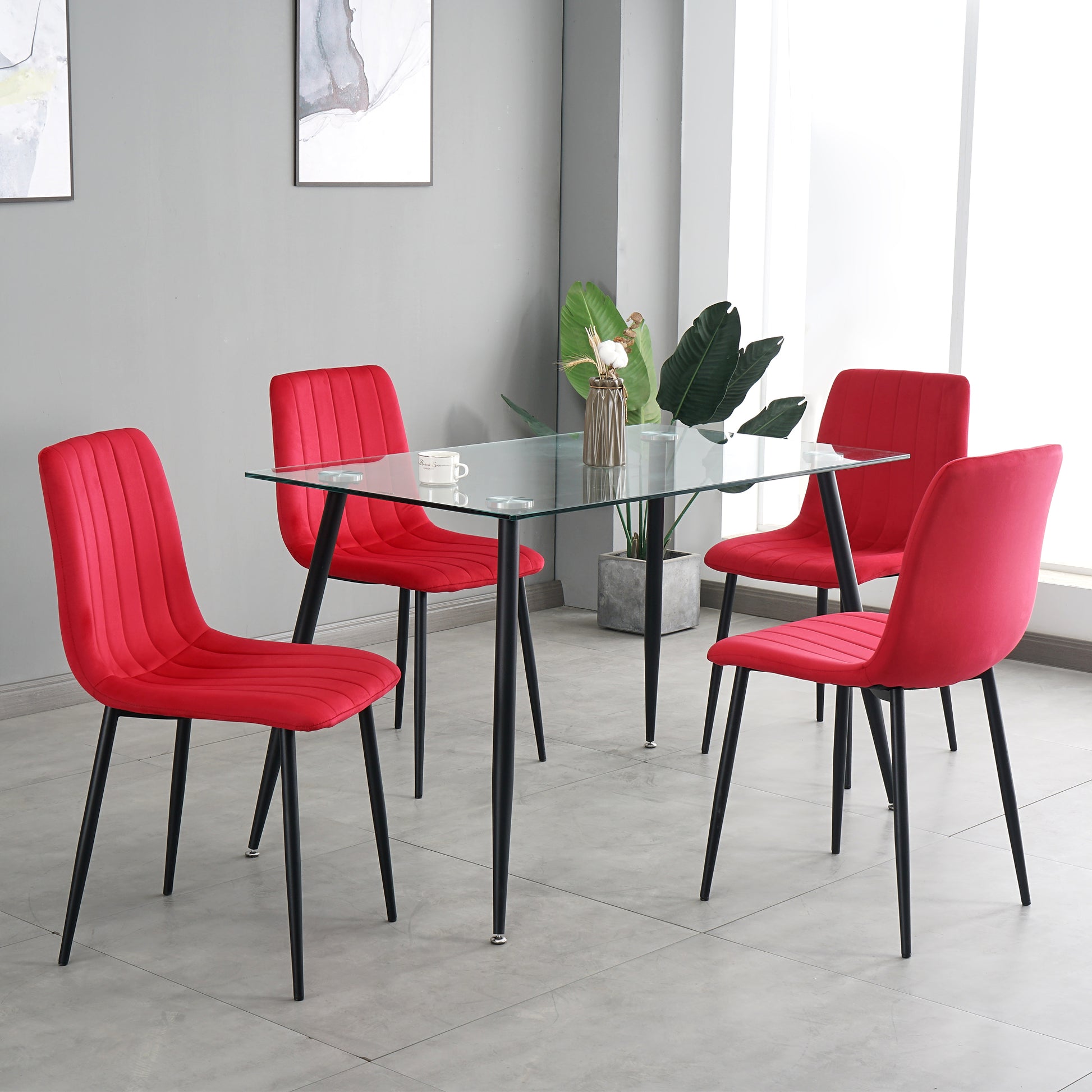 Indoor Velvet Dining Chair, Modern Dining Kitchen Chair With Cushion Seat Back Black Coated Metal Legs Upholstered Side Chair For Home Kitchen Restaurant And Living Room Set Of 4 Red Metal