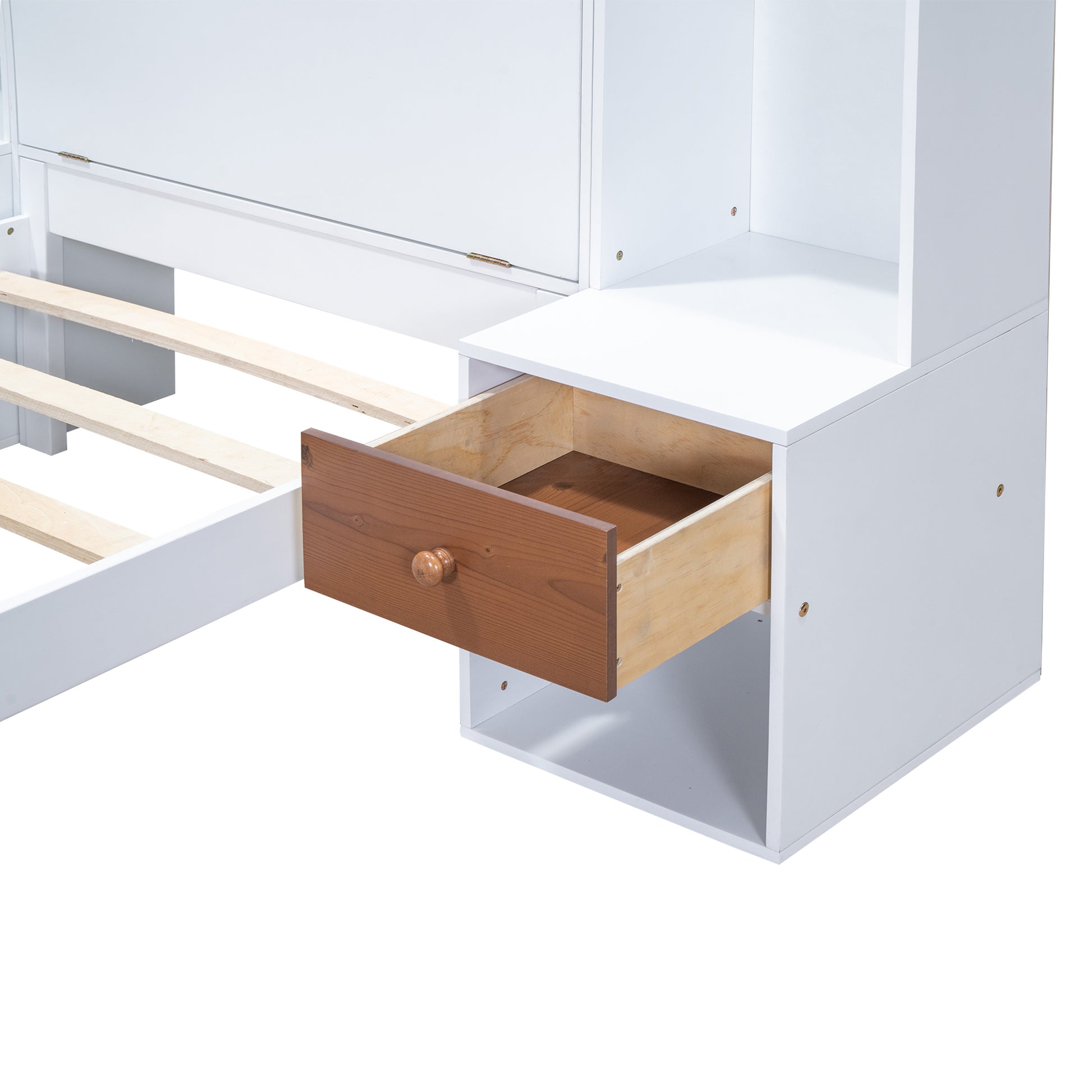 Twin Size Platform Bed With Storage Headboard And Drawers, White Twin Box Spring Not Required White Wood Bedroom Solid Wood Mdf