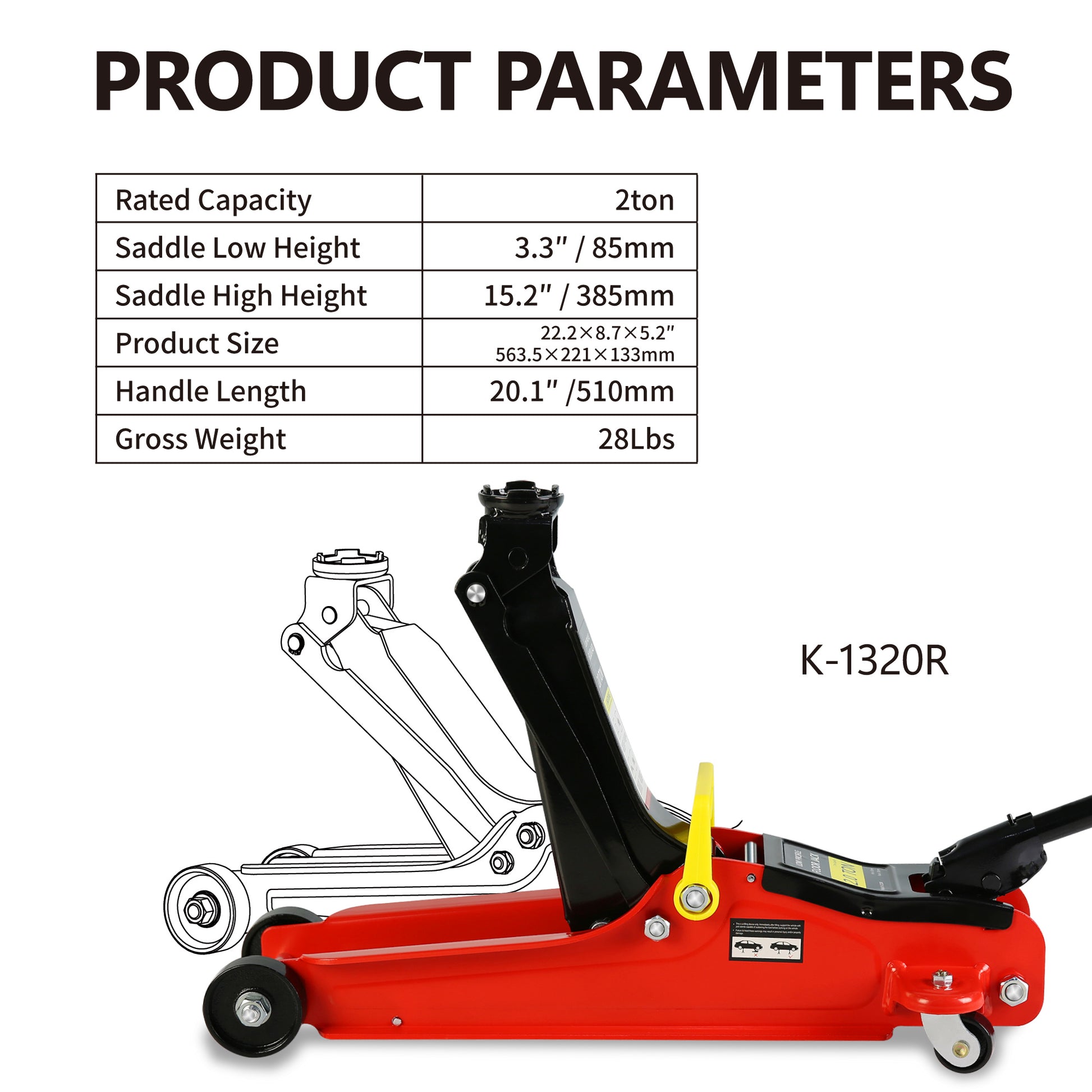 Floor Jack, 2 Ton Low Profile Floor Jack, 3T Jack Stand Tire Repair Kit Heavy Duty Steel Racing Floor Jack With Single Piston Quick Lift Pump, Floor Jack Lifting Range 3.3" 15.2" Red Steel