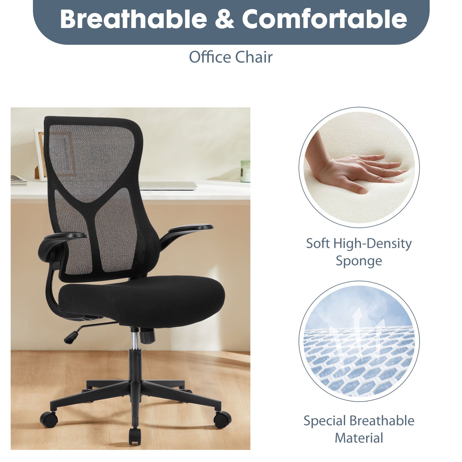 Sweetcrispy Ergonomic Executive High Back Office Chair black-nylon mesh