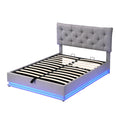 Full Size Upholstered Bed With Hydraulic Storage System And Led Light, Modern Platform Bed With Button Tufted Design Headboard, Gray Gray Linen