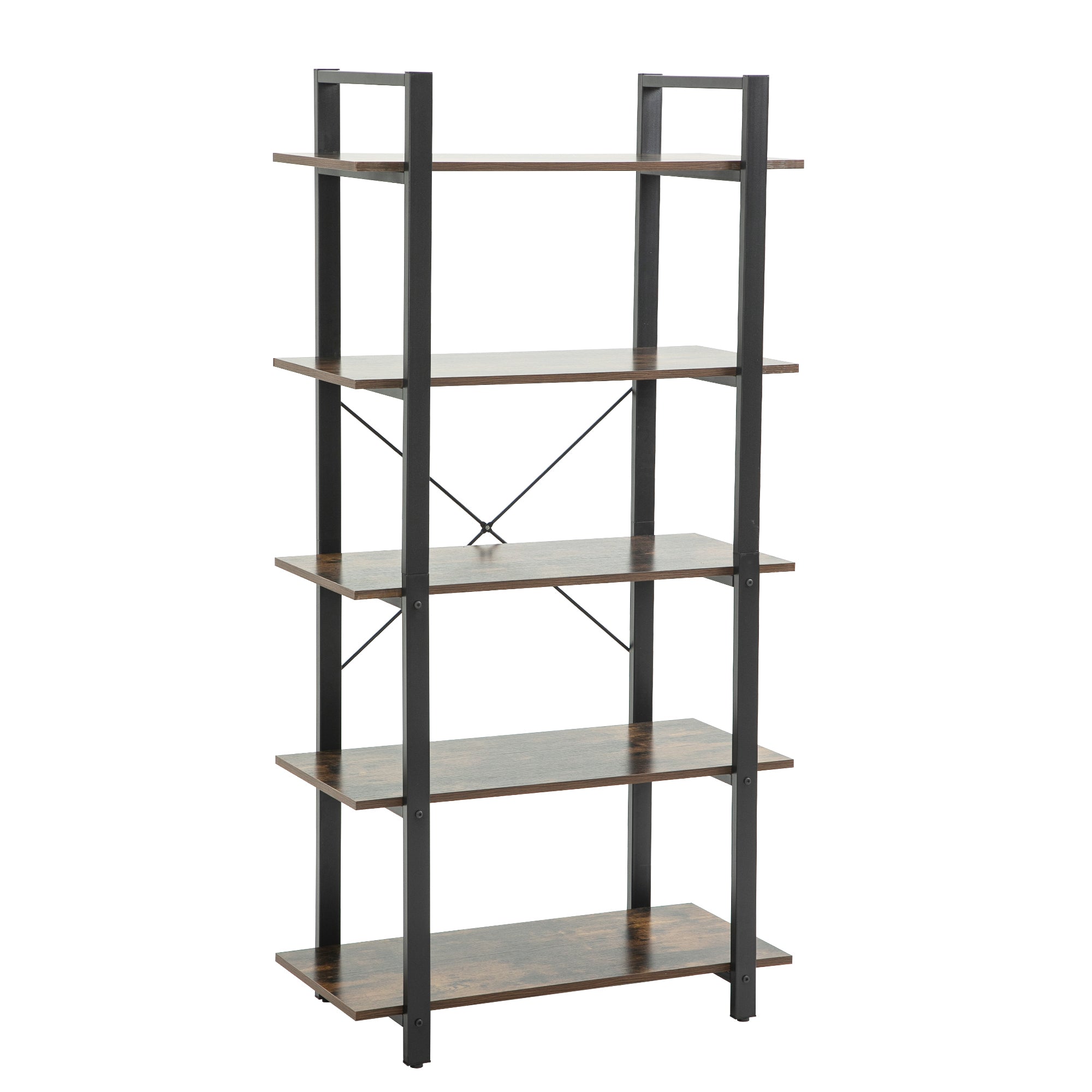5 Shelf Vintage Industrial Rustic Bookshelf, 5 Tier Wood And Metal Boo