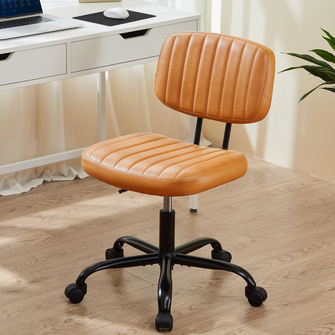 Sweetcrispy Pu Leather Low Back Task Chair Small Home Office Chair With Wheels Brown Abs Rubber Steel Q235