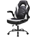 Sweetcrispy Gaming Chair Pu Leather Computer Chair Ergonomic Office Chair With Lumbar Support, Height Adjustable Rolling Desk Chairs With Flip Up Armrests Black White Pu