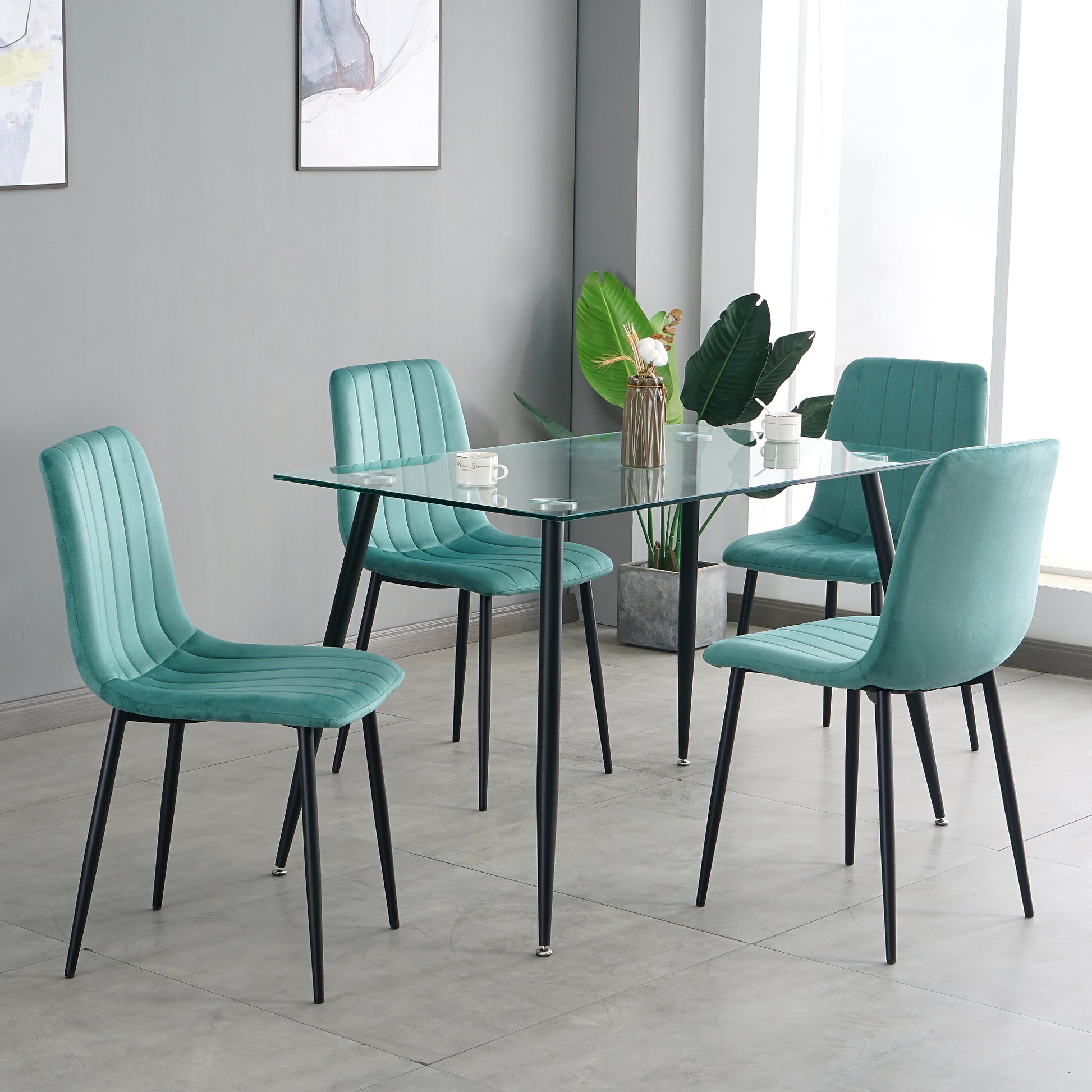 Indoor Velvet Dining Chair, Modern Dining Kitchen Chair With Cushion Seat Back Black Coated Metal Legs Upholstered Side Chair For Home Kitchen Restaurant And Living Room Set Of 4 Teal Metal