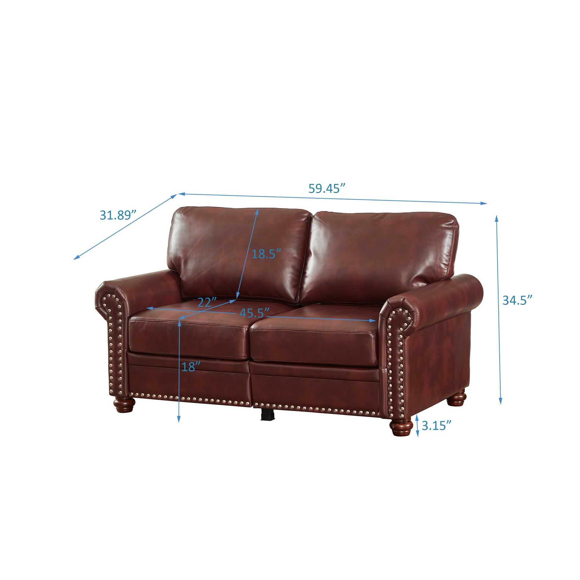 Living Room Sofa Loveseat Chair Burdy Faux Leather Burgundy Foam Pu Leather